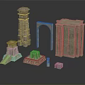 Ancient Stone Architectural Models Featuring Tower Arch Column And Pedestal