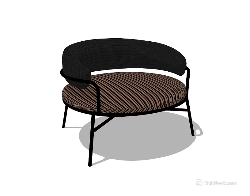 Modern Leisure Chair with Black Metal Frame Brown Striped Seat Cushion and Contemporary Design 3d model 