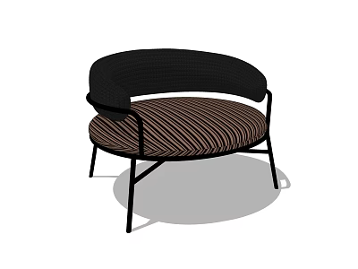 Modern Leisure Chair with Black Metal Frame Brown Striped Seat Cushion and Contemporary Design 3d model