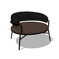 Modern Leisure Chair with Black Metal Frame Brown Striped Seat Cushion and Contemporary Design