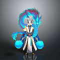 Woman In Traditional White Robe With Blue Purple Dragon Ornament And Glowing Orbs