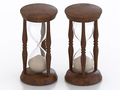 Decorative Ornament Set Featuring Two Wooden Hourglasses With Glass Sand Timers 3d model