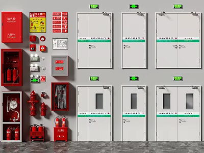 Essential Fire Safety Equipment Collection Featuring Extinguishers Hydrants Doors And Emergency Signs 3d model