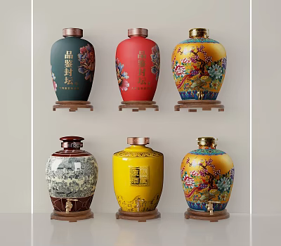 Chinese Style Ceramic Decorative Ornament Set with Traditional Floral Landscape Patterns and Various Colors 3d model