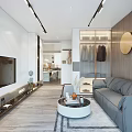 Modern Living Dining Interior Design With Sofa Coffee Table TV Wall Open Layout And Lighting