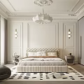 Modern Bedroom Interior Design With Upholstered Bed Chandelier And Area Rug