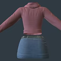 Pink Hoodie With Zipper Front And Blue Distressed Denim Skirt Fashion Look