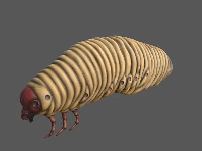 3D Rendered Caterpillar With Yellow Striped Body Red Head And Visible Legs 3d model