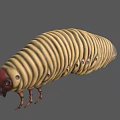 3D Rendered Caterpillar With Yellow Striped Body Red Head And Visible Legs