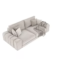Modern Light Colored Double Sofa With Soft Cushions And Throw Blanket 3d model