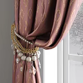 Brown Velvet Curtains With Tassel Tieback For Window With Snowy Tree View