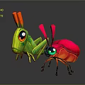 Colorful 3D Insect Characters With Green Grasshopper Pink Beetle Large Eyes Neon Antennae