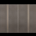Four Panel Room Divider With Intricate Grid Pattern And Metal Construction