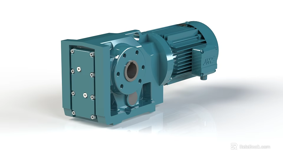 Industrial Equipment Teal Geared Motor With Flange Connection And Heat Sink Design 3d model 