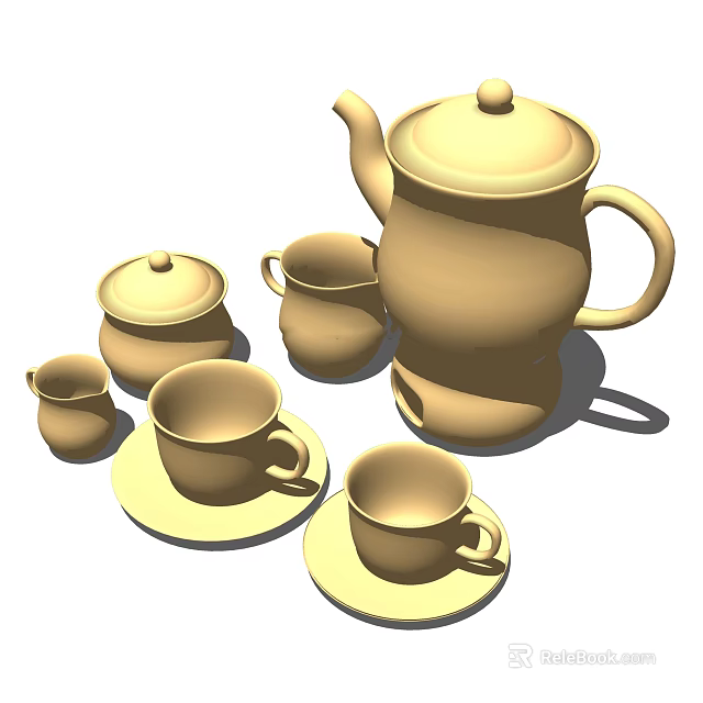 Classic Ceramic Tea Set With Teapot Cups Saucers And Tea Canister 3d model 
