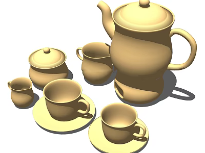 Classic Ceramic Tea Set With Teapot Cups Saucers And Tea Canister 3d model