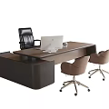 Modern Office Desk With Black Chair White Laptop And Light Brown Chairs