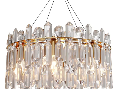 Modern Crystal Chandelier With Gold Frame And Transparent Pendants For Living Room 3d model
