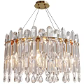 Modern Crystal Chandelier With Gold Frame And Transparent Pendants For Living Room