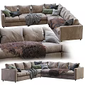 Upholstered Sectional Sofa With Various Colored Pillows And Soft Knit Blankets 3d model