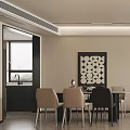 Elegant Modern Restaurant Interior With Dining Table Chairs And Pendant Lights 3d model