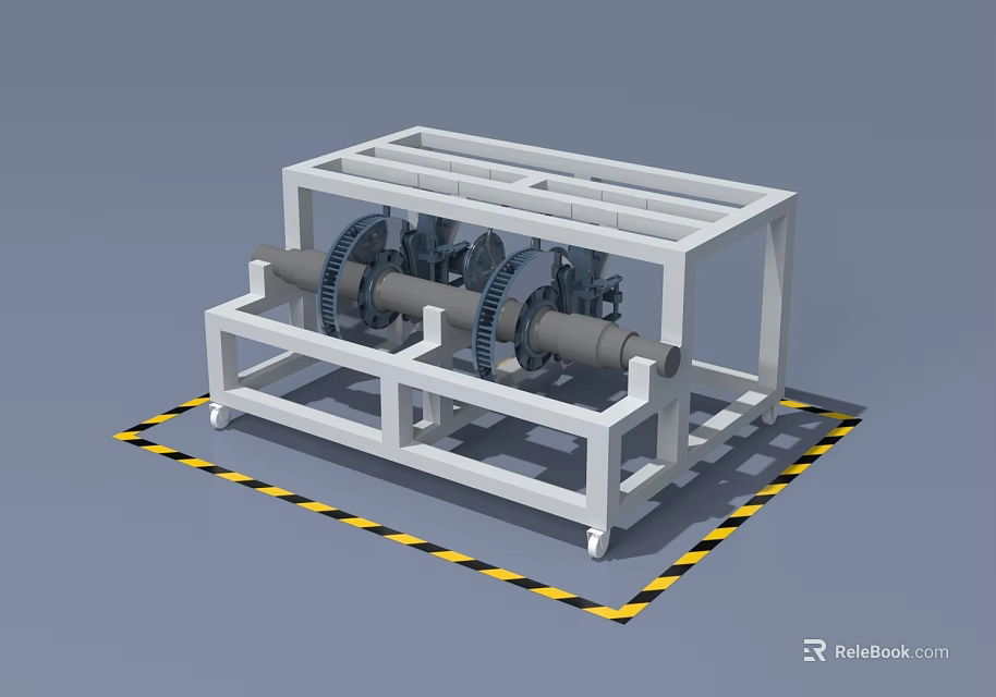 Industrial Equipment Frame Structure With Gear Components And Cylindrical Parts Warning Stripes 3d model 