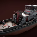 Industrial Tugboat Vessel Featuring Red White Exterior And Structure Details