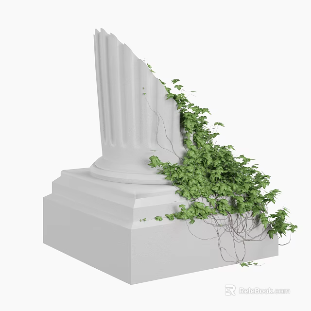 Elegant Classic White Roman Column with Green Vines Wrapping Around Surface 3d model 