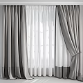 Gray Curtains Interior Design With Sheer Panels And Light Filtering Effect 3d model