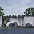 Serene Landscape Feature Wall with Natural Stone Boulders Pine Tree and Water Elements 3d model