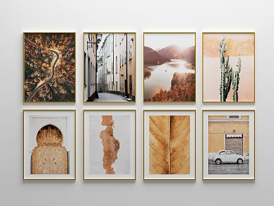 Diverse Framed Landscape Paintings With Natural Urban And Retro Themes For Home Wall Art 3d model