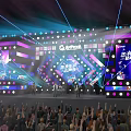 Vibrant Concert Stage With Colorful Lights LED Screens And Cheering Audience