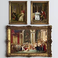 Classical Figure Paintings Depicting Historical Characters In Elegant Attire And Social Gatherings