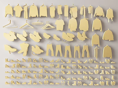 Golden Clothing Shaped Wall Decor With Hangers And Shoes For Home Decoration 3d model