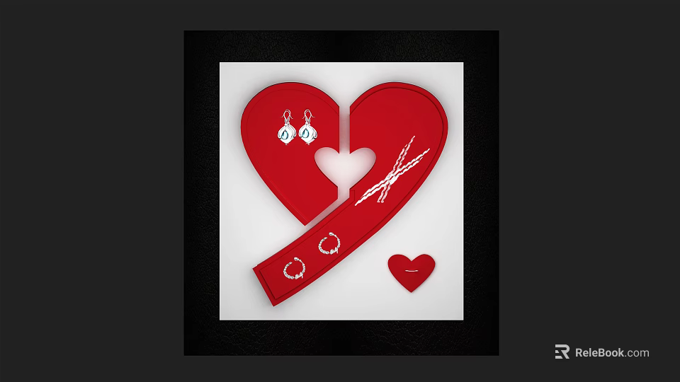 Retail Display Shelves With Red Heart Decor And Earrings For Jewelry Showcase 3d model 