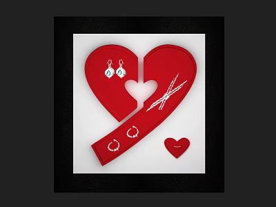 Retail Display Shelves With Red Heart Decor And Earrings For Jewelry Showcase 3d model
