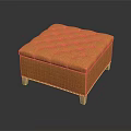 Modern Orange Square Ottoman With Tufted Button Design And Wooden Legs