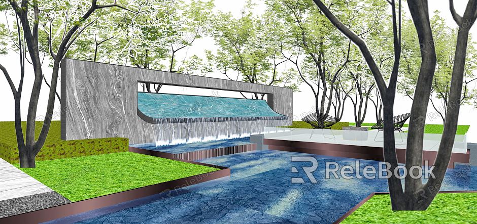 Modern landscape wall drop water landscape wall waterscape model