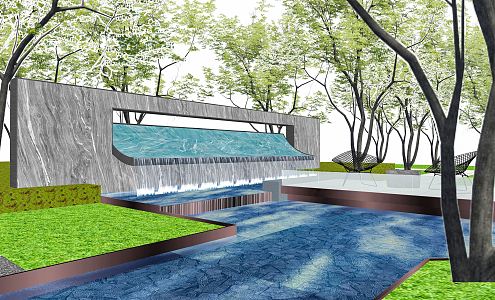 Modern landscape wall drop water landscape wall waterscape 3d model