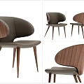 Stylish Modern Dining Chairs with Curved Walnut Backrest and Leather Seat and Slim Wooden Legs