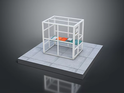 Small Cage Like Building With Bed Inside And Platform Base 3d model