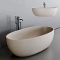 Modern Oval Shaped Cream Colored Bathtub In Bathroom Interior With Black Faucet