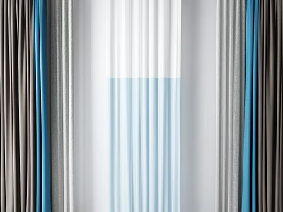 Colorful Layered Curtains With Blue Gray Brown And Sheer Drapes For Home Interior 3d model