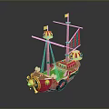 Playful Colorful Toy Pirate Ship With Decorative Sails And Skull Design