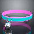 Cute Pet Collar With Pink And Teal Design And Silver Bell Accessory