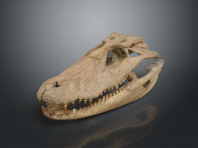 Ancient Dinosaur Skull Fossil With Detailed Skeletal Structure And Sharp Teeth 3d model
