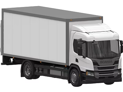 Scania Modern White Commercial Truck With Box Body Cargo Design Front View 3d model
