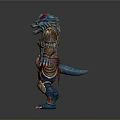 Man In Mythical Monster Outfit With Blue Skin Horns And Red Belt Armor