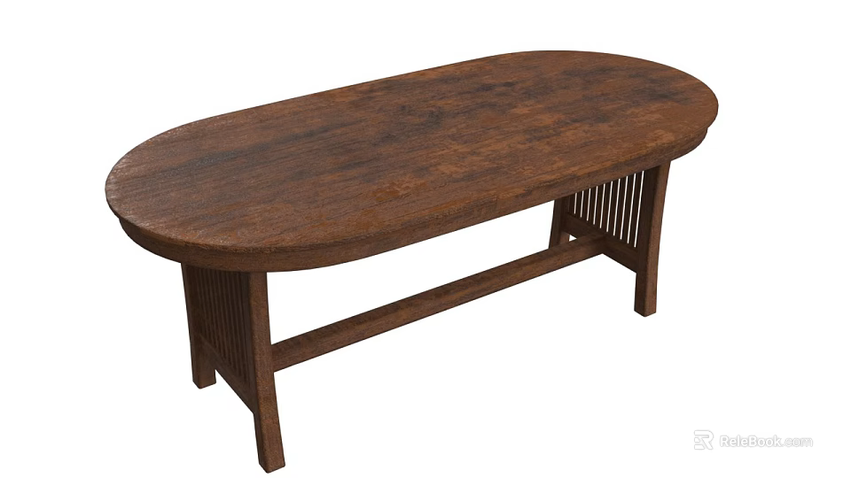 Dark Brown Wooden Oval Dining Table With Simple Design And Wooden Legs 3d model 