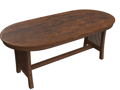 Dark Brown Wooden Oval Dining Table With Simple Design And Wooden Legs 3d model